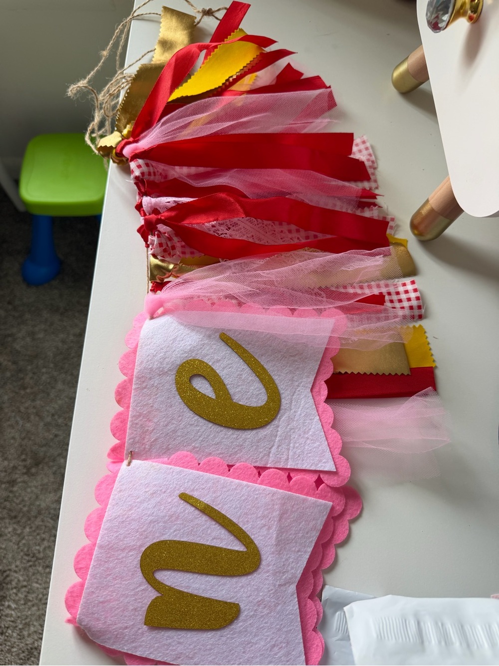SHEIN Pink, Red and Gold Felt Letter Garland Banner